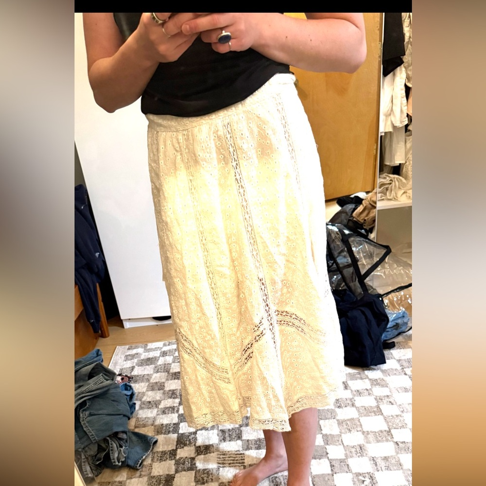Free People Cream Lace Midi Skirt
